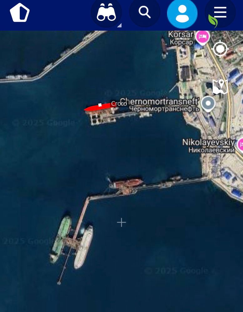 A map from Marine Traffic app showing one ship docked at the Cherno
Morttransneft pier in Novorossyski