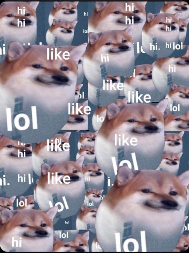 An overlaying collage of NAFO dogs with the moon as a body and the international space station going across their belly and the words :lol, like,& hi repeating over and over