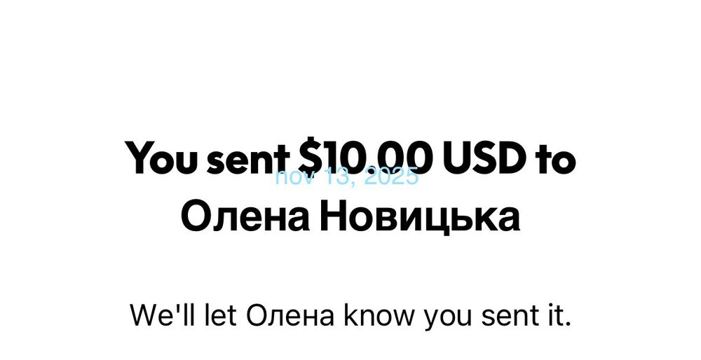 A paypal receipt for $10 USD to enotsobaka@ukr.net