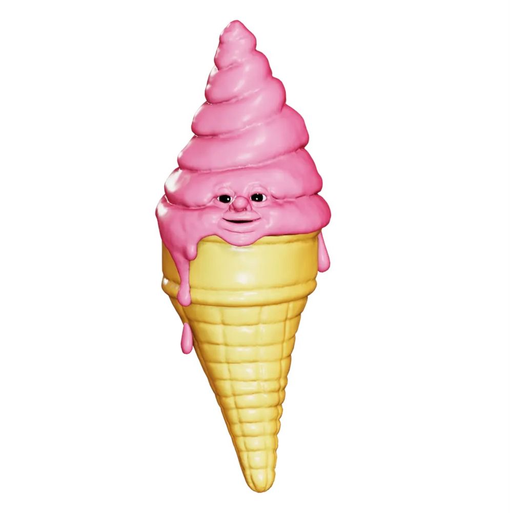 weird 3D model of an ice cream cone with a creepy face