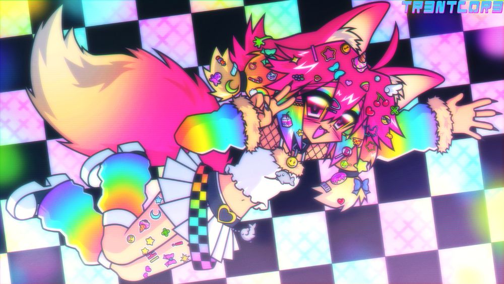 Gift art for StarPriism of their Vtuber Prism! They are rainbow themed and have decora fashion, with lots of hairclips and stickers! 