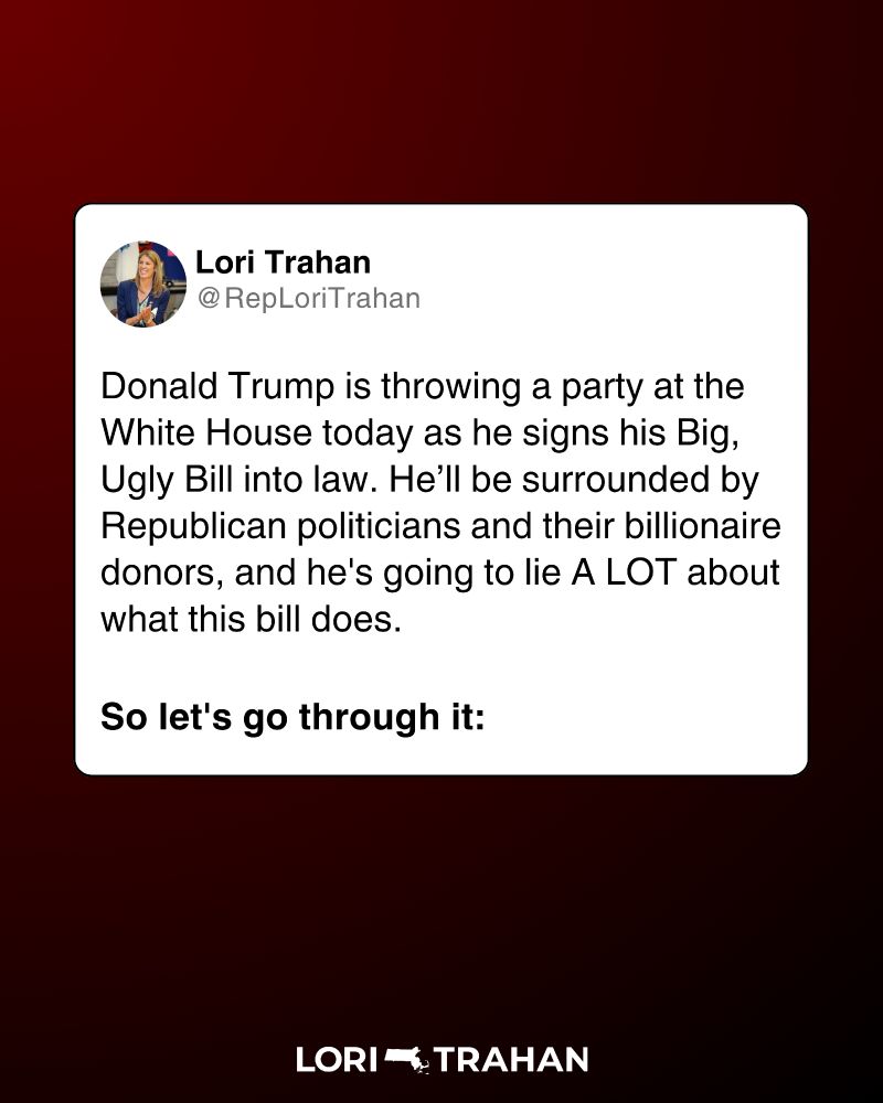 Red graphic of a tweet from @RepLoriTrahan