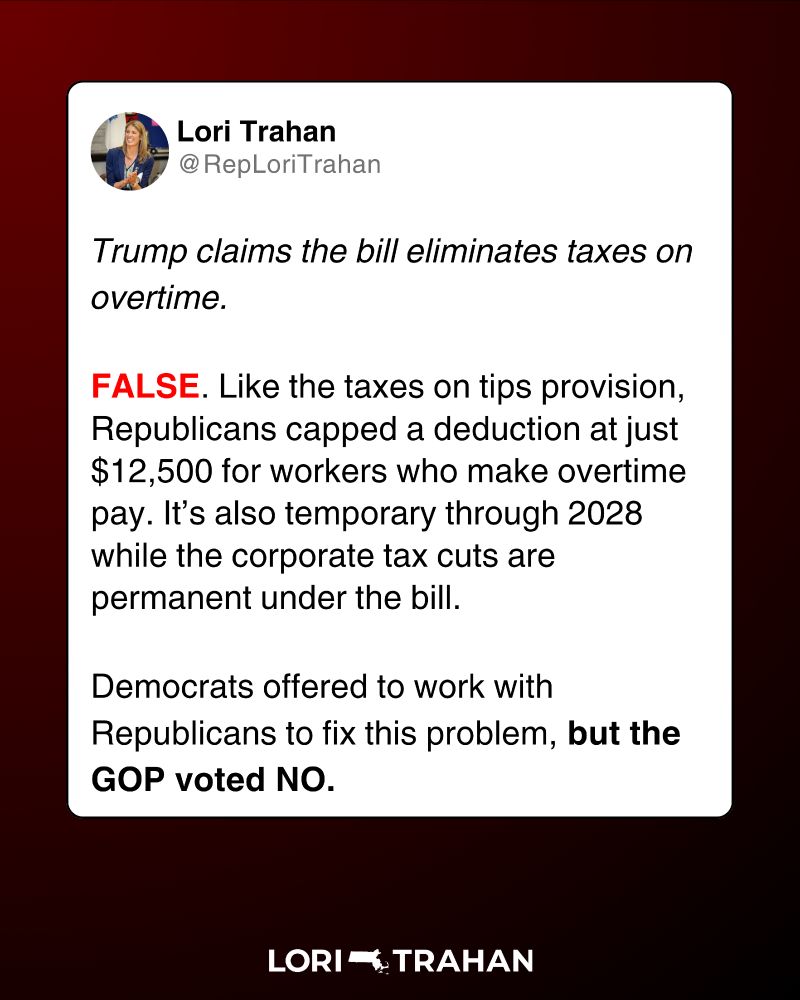 Red graphic of a tweet from @RepLoriTrahan