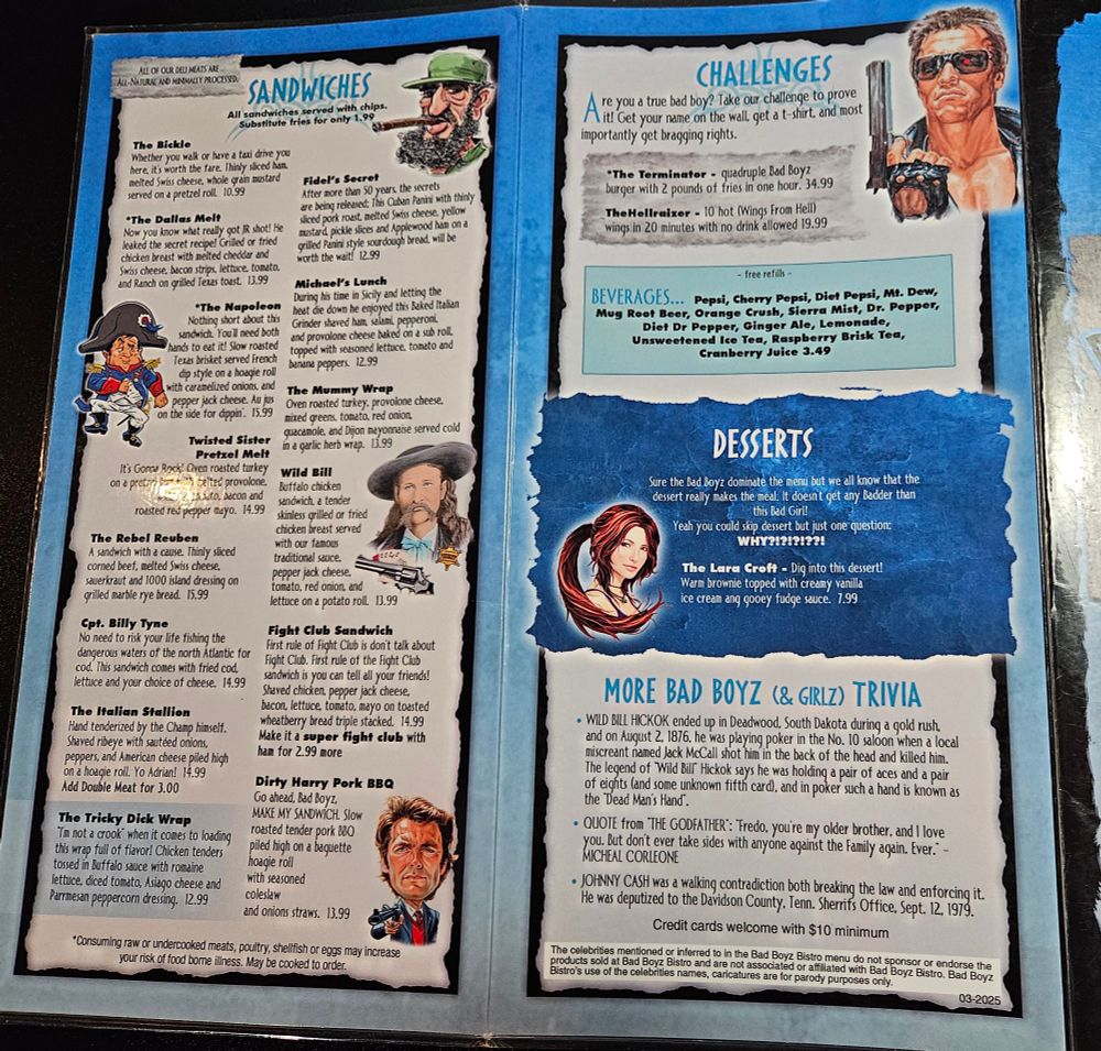 Lotta celebrity infringement in this menu