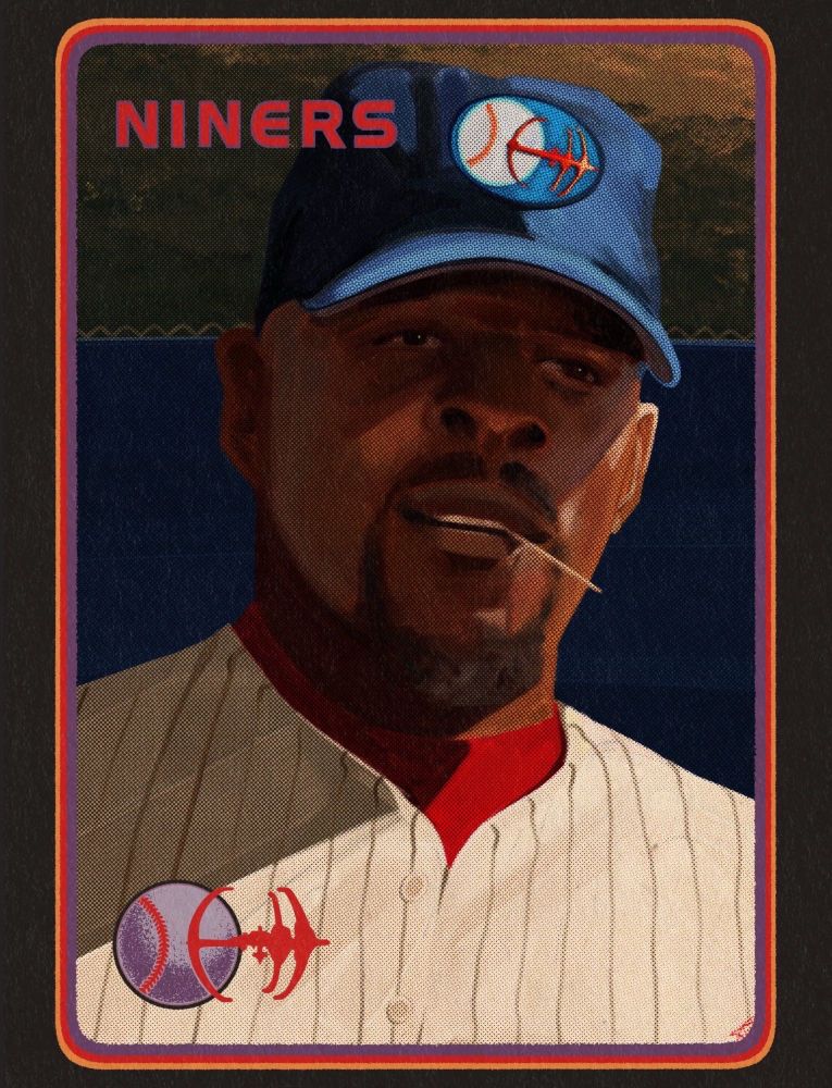 Benjamin Sisko from Star Trek Deep Space Nine wearing the Niners uniform, picture is in the way of a classic baseball card