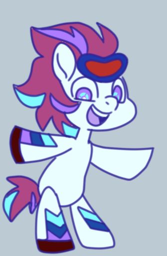 Digital art of a My Little Pony character resembling Doctor Whooves but with different colors. He is drawn in chibi style and is standing upright with his arms out in excitement as he smiles and looks himself over. His fur is white and he has colorful markings on 3 of his legs that make stripes of red, purple, dark blue, and light blue. His mane is a reddish pink with purple and blue streaks in it. His design is based on the rainbow power Doctor Whooves blind bag toy.