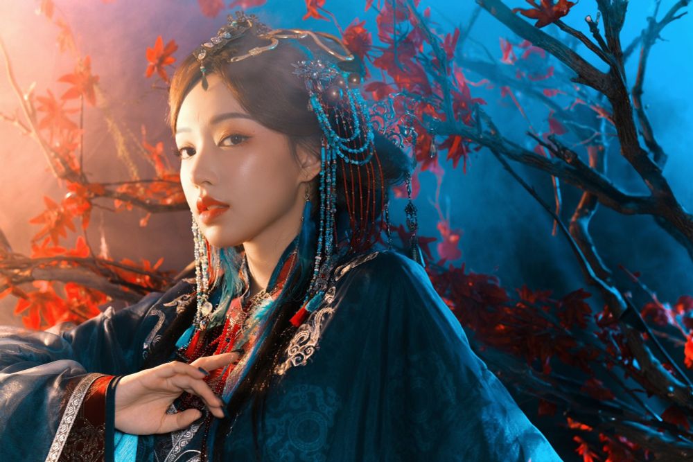 cheng xiao in a recent photoshoot dressed in traditional clothes