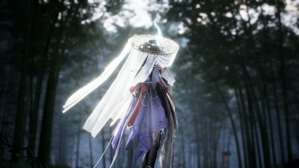 Screenshot from Infinity Nikki, depicting Nikki standing in a bamboo forest