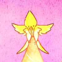 A yellow bird standing on the top of the tree. It looks like a star.