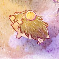 A drawing of a Hedgehog, standing in the snow with tangerine. It's spikes on its head looks like a star.