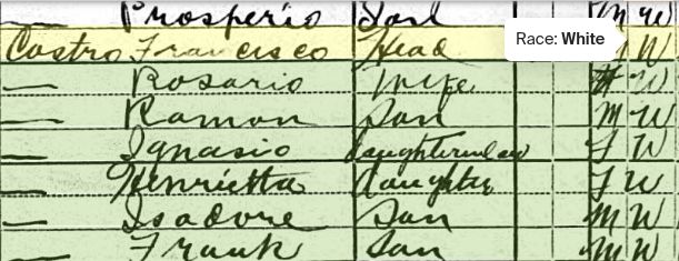 1920 census record for family of Raúl Héctor Castro.