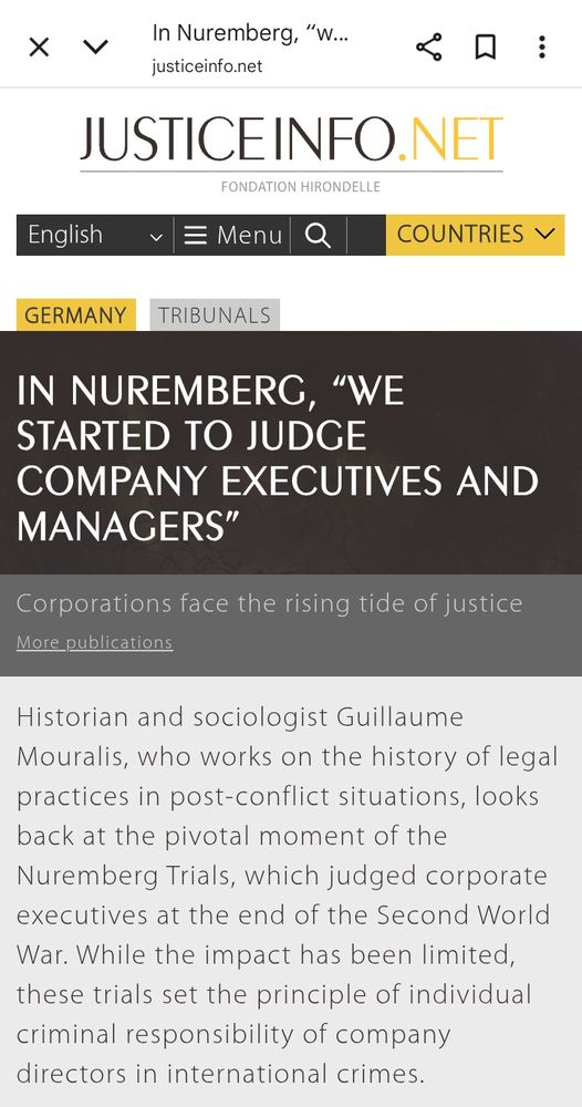 In Nuremberg, “we started to judge company executives and managers”