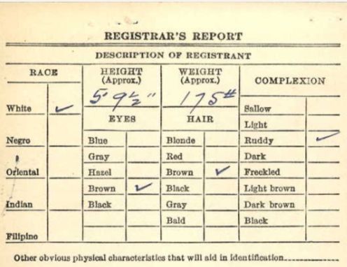 Raúl Héctor Castro draft card, 1940.