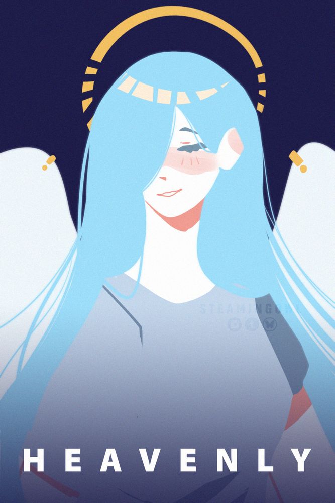 a blue angel with a gentle expression