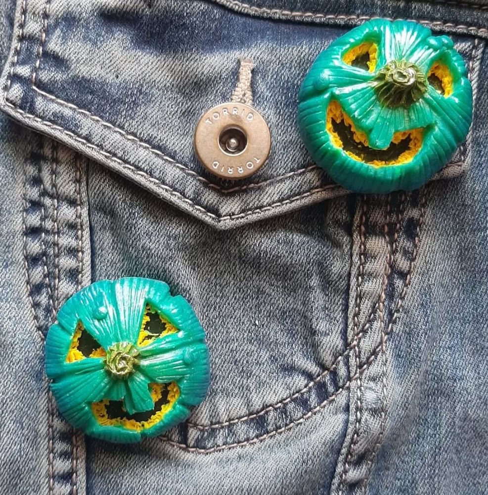 Polymer clay pumpkin pins