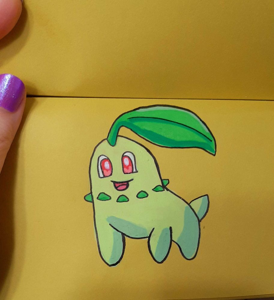 An acrylic drawing of the  Pokémon, Chikorita