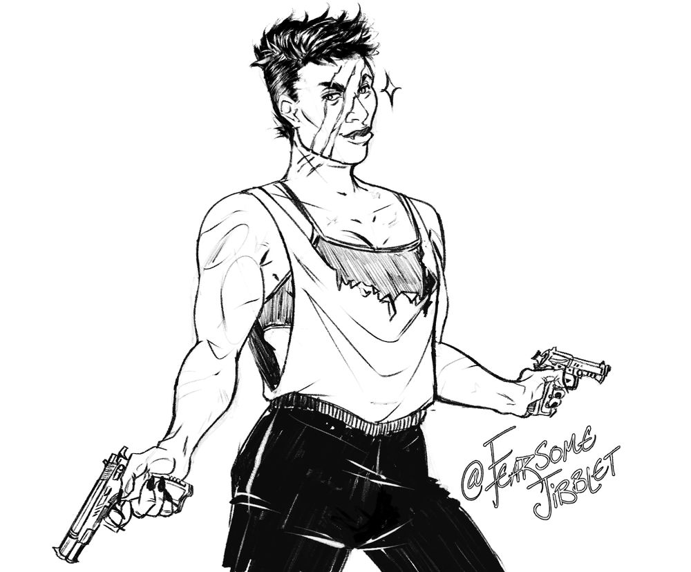a panterine shifter with scars across her face, holding two pistols akimbo. Eve was a runner who was known as the bouncer, because she ended fights- if she started them or not. 