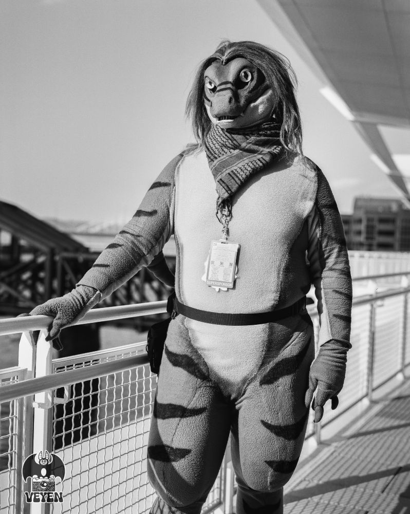 It's a B&W film picture of Saph at Anthrocon.