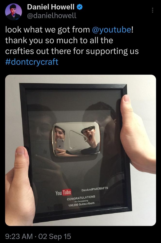 Tweet from Dan Howell posted on 2 September 2015 that says 