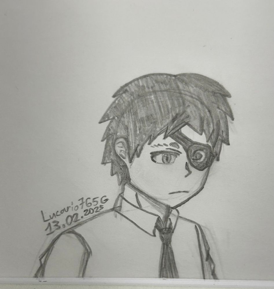 [暗殺教室 / Assassination Classroom]
Traditional art doodle of Sugino Tomohito (杉野友人) wearing an eyepatch on the left side of his face with a crescent moon on it.
(*Like the one on Koro-sensei's tie.)