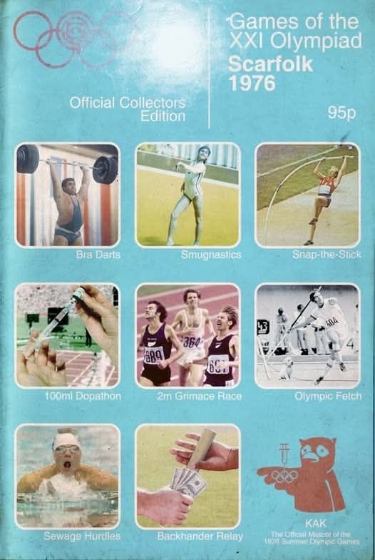 More News On Scarfolk Olympiad  

In addition to the recently adopted Anaerobic Skipping, there will be several other experimental events in this years games. Scarfolk is said to be very strong in Smugnastics. 
