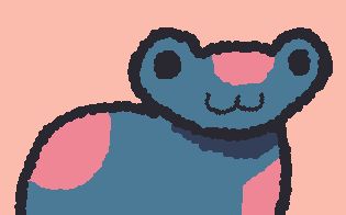 a wiggly gif of a blue creature with a head like a frog. it has purple spots and a mouth shaped like a cats.