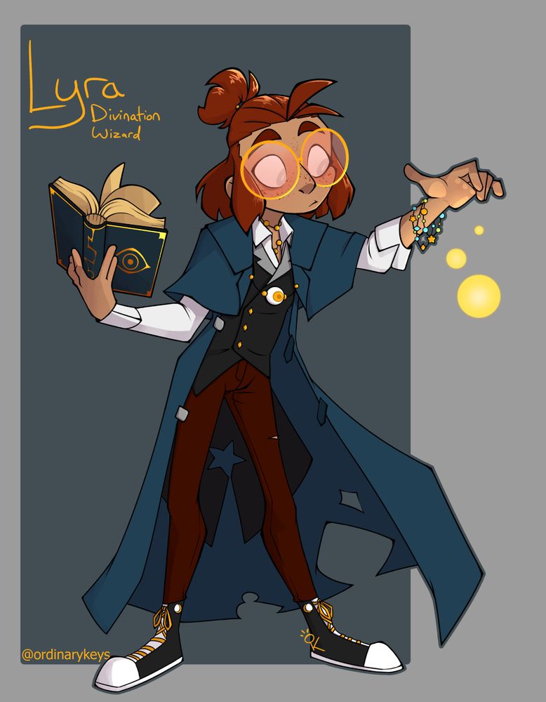 Young divination wizard dnd OC named Lyra