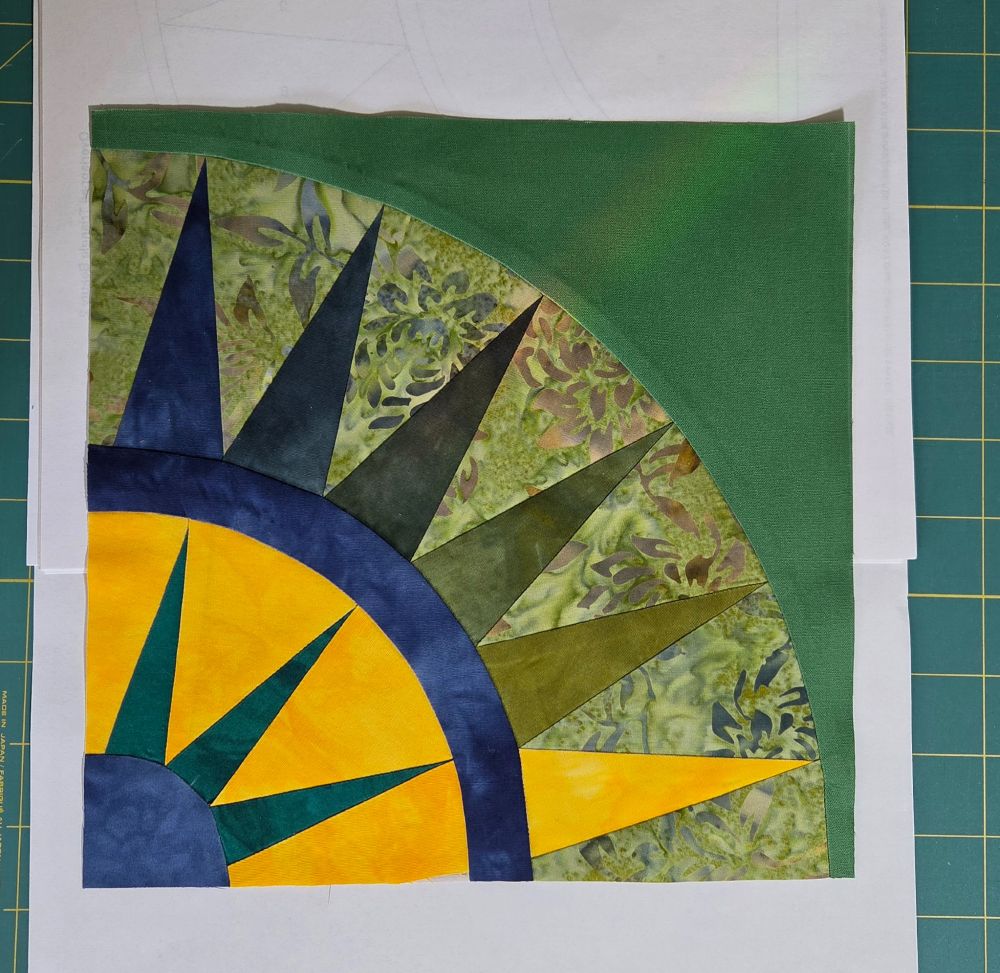 New York Beauty block of yellows, greens, and blue.
