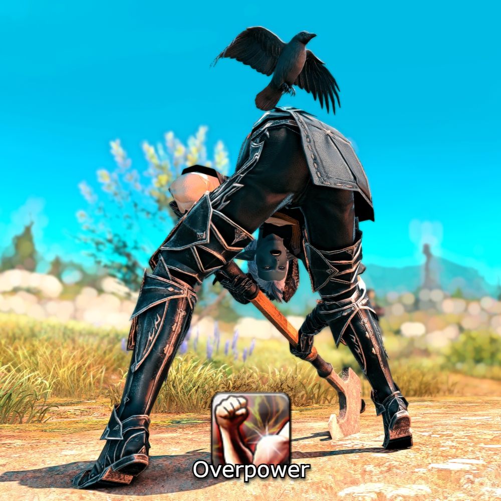 Blu elf is performing a textbook 'overpower' maneuver. Yes, it look exactly like this. The body in perfect form. Beautiful. A small bird flies over their ass. 