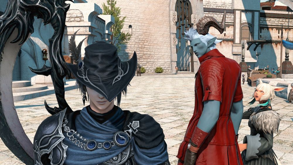 Blue elf is caught admiring another dark broody type