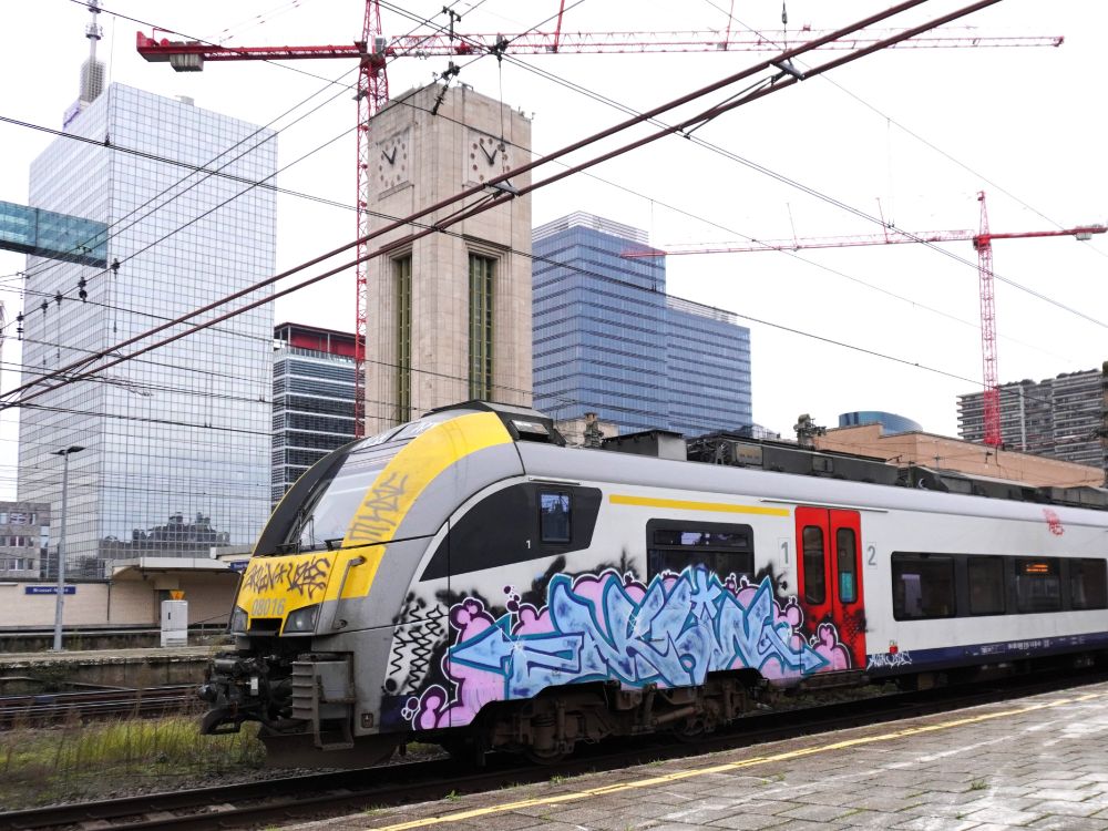 Graffiti art on the side of a train in Brussels, Belgium