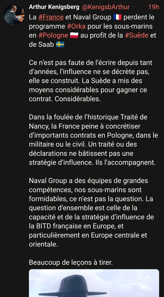 Post d'Arthur Kenigsberg sur X ce matin