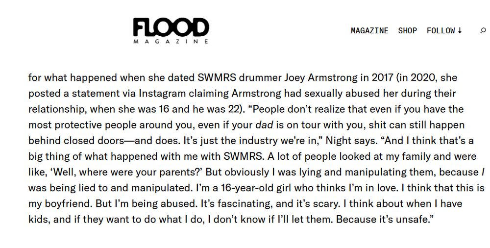 To the @swmrs.bsky.social formers;
Flood Magazine. Today.
Stating it bluntly.
#swmrs #happysundaysfest #scottmontoya #thegrowlers #burgerrecords #softpalmsmusic #liars #manipulators #statutoryrapeapologists #unsafebands #supportvictimsnotpredators @happysundaysfest.bsky.social 
