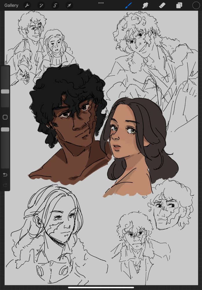 Compilation of sketches of mine and my partner's MHW ocs