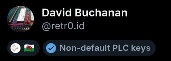 David's account showing a label with a blue checkmark icon that reads "non-default PLC keys"