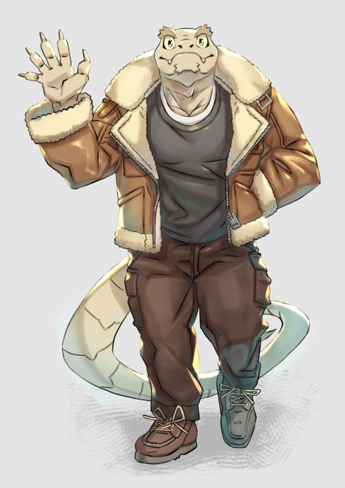 冬服を着たヘビのお兄さんのイラストです