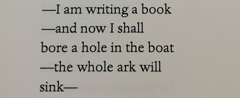 —I am writing a book
—and now I shall bore a hole in the boat
—the whole ark will 
sink—