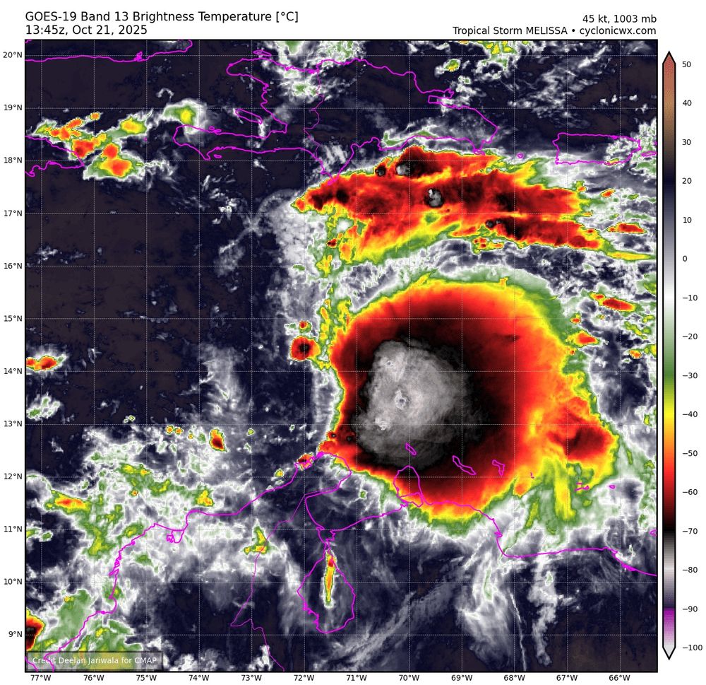 Early Tuesday morning infrared imagery of Melissa from cyclonicwx in the southern Caribbean.  