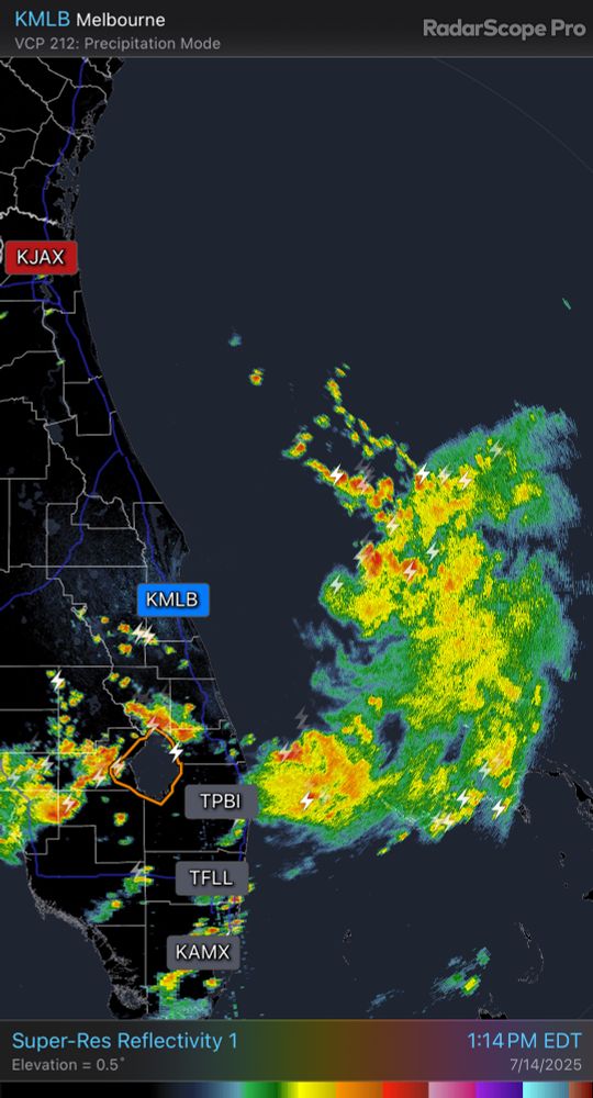 KMLB radar is back in service and reveals a lopsided low pressure system offshore with some curved band features developing. 
