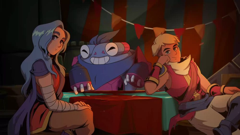 Valere, Zale, and Artificer hanging out at a table