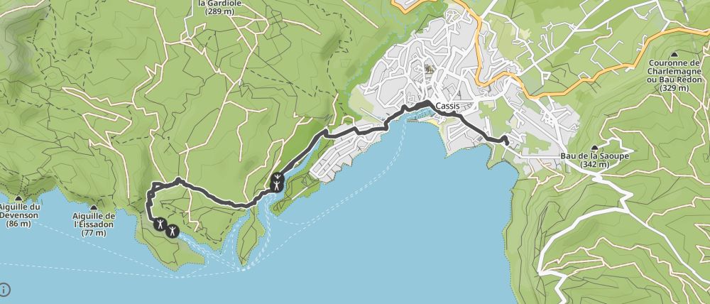 map excerpt of Calanques hike