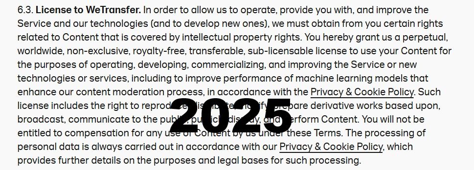 Wetransfer Terms of Service 2025