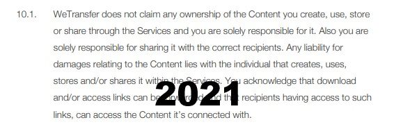 Wetransfer Terms of Service 2021