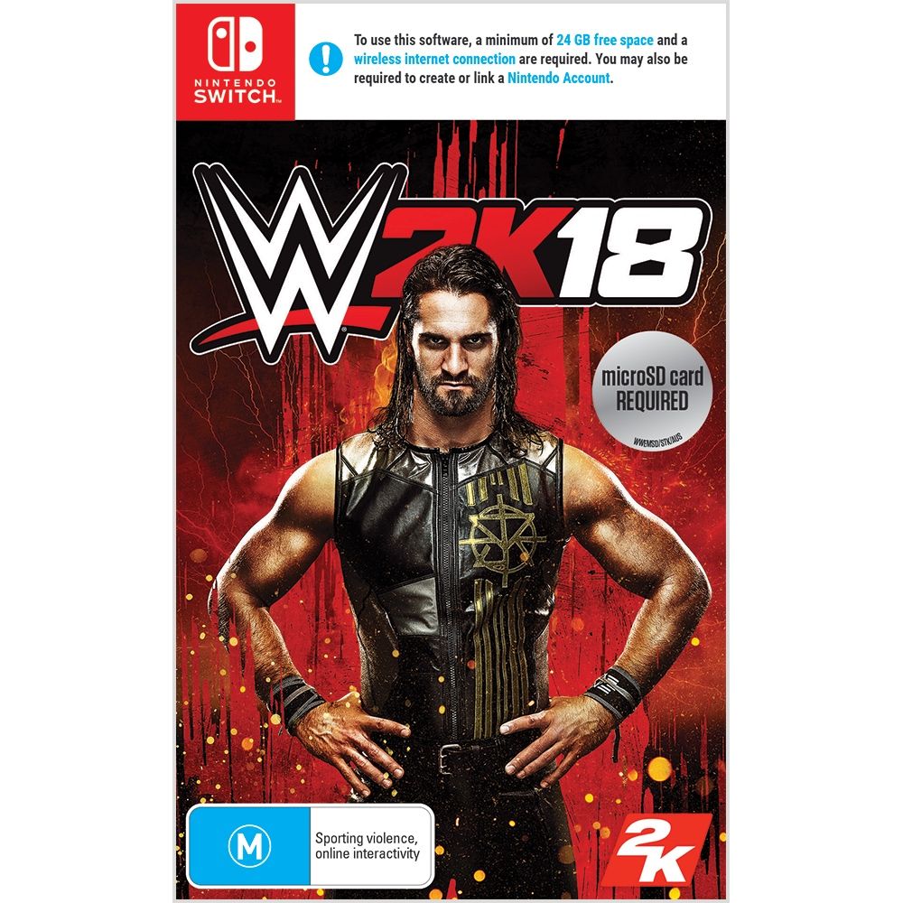 WWE2K18 for Switch 1 case with a warning a download and SD card is required