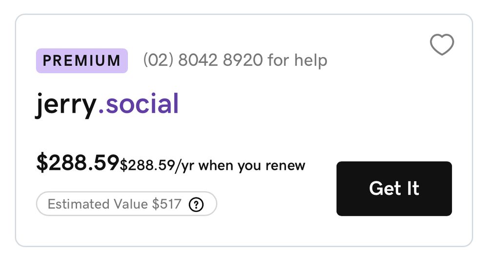 Domain Jerry dot social available for $288.59 AUD per month