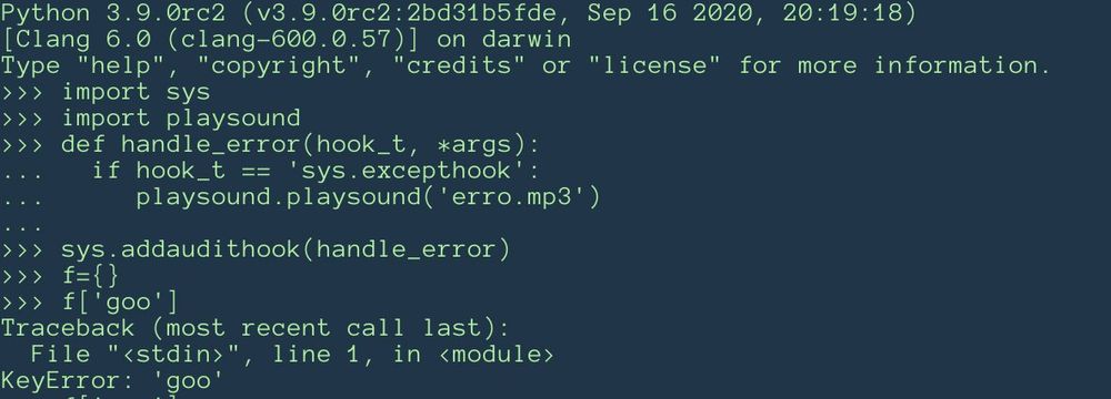A Python script which plays sounds whenever exceptions occur