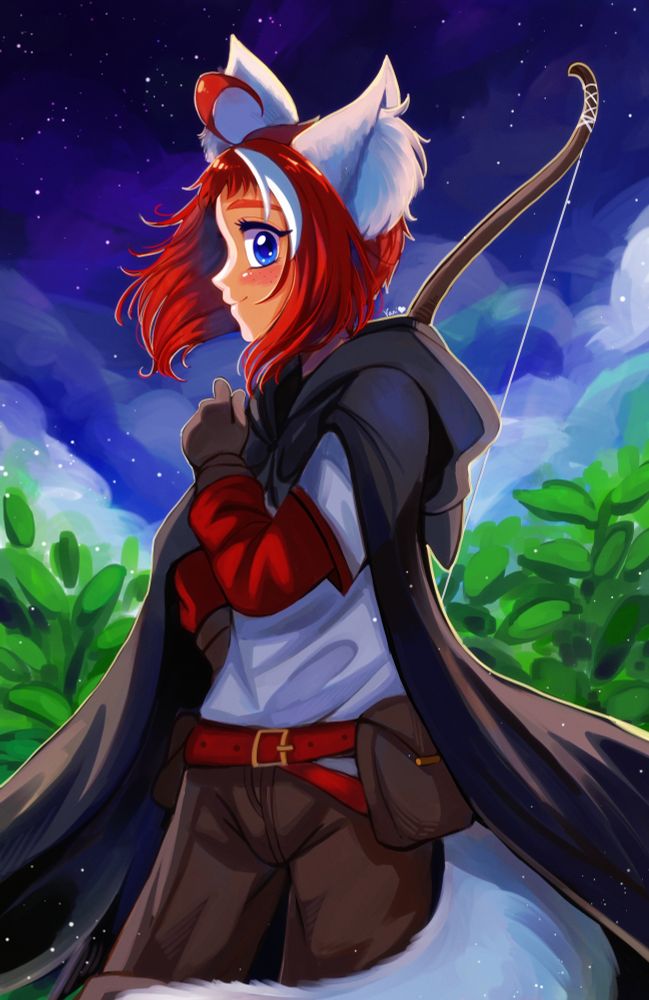 my OC Juno being cute in a grassy field