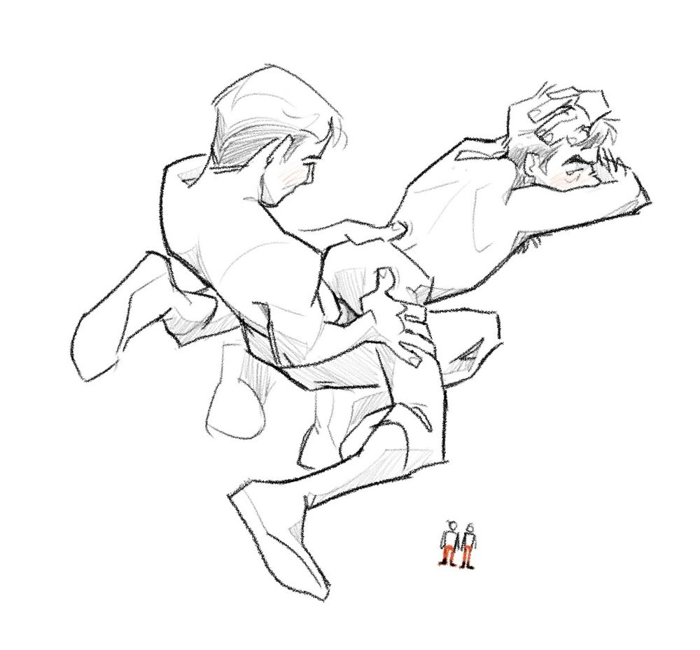 sketch of kirk and mccoy writhing around in those damn starfleet leggings again