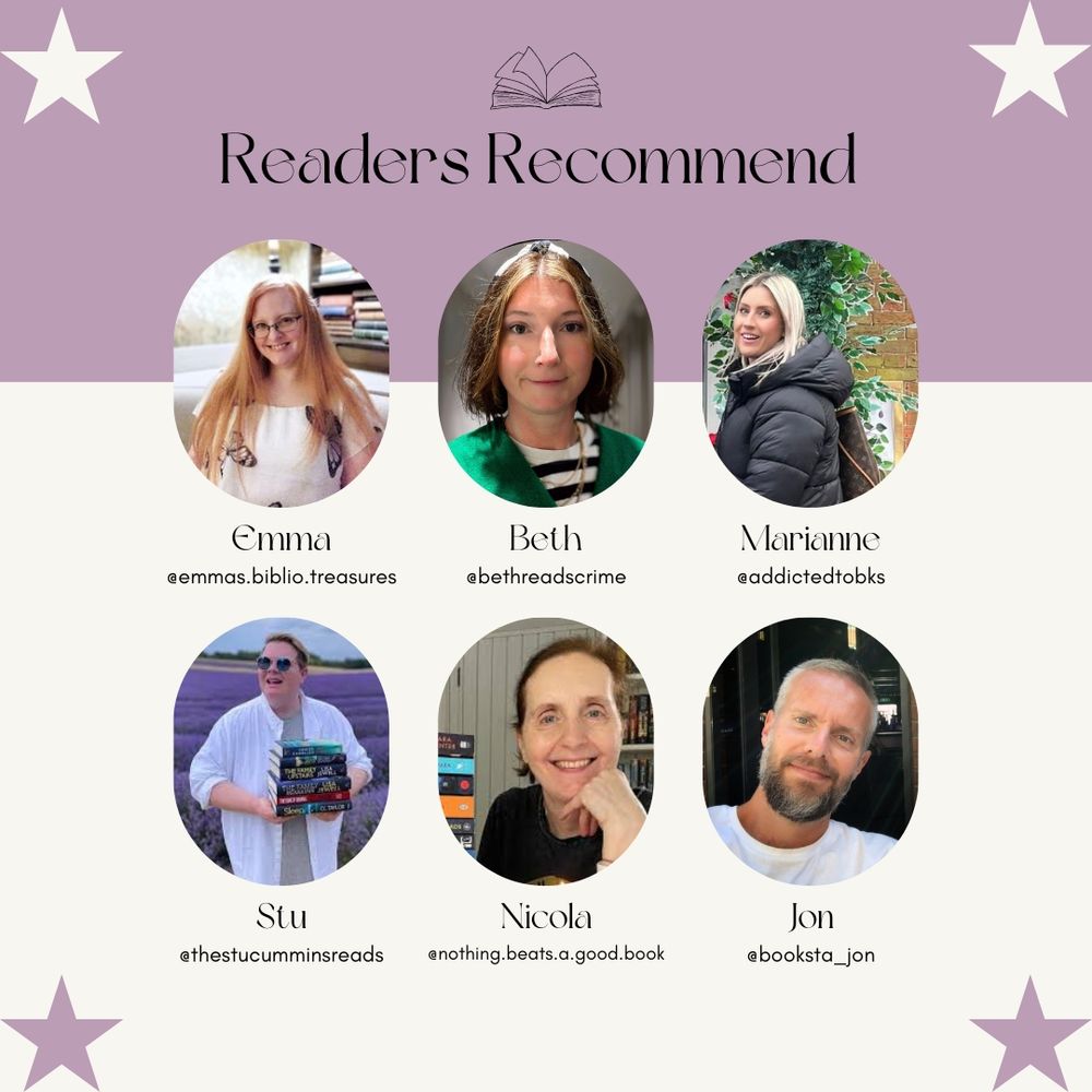 Six photos of bookstagrammers: @emmas.biblio.treasures
@bethreadscrime
@addictedtobks
@thestucumminsreads
@nothing.beats.a.good.book
@booksta_jon