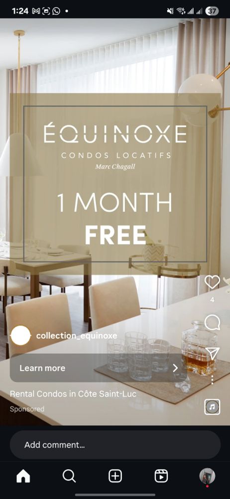 An ad for one free month off a 12 month apartment lease
